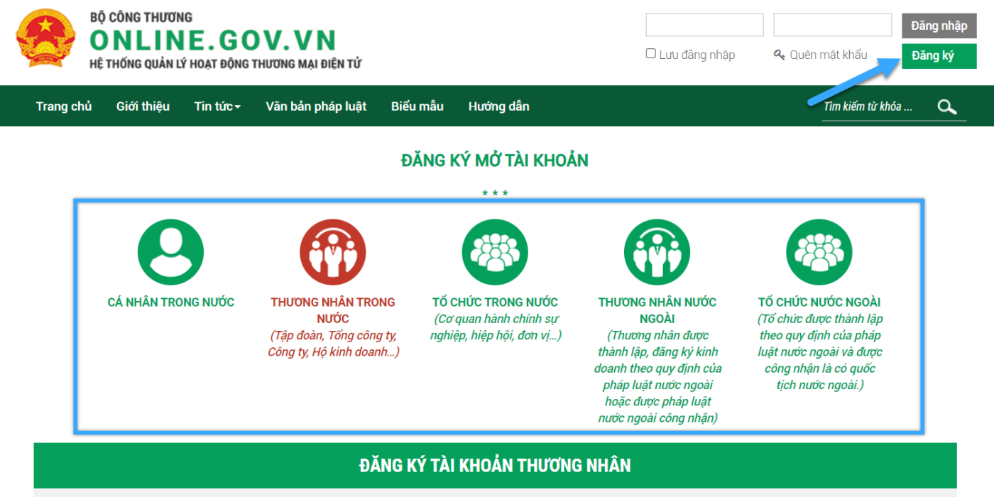 quy trình đăng ký website thương mại